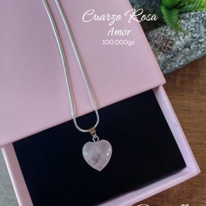 Collar de Cuarzo Rosa en Forma de Corazón